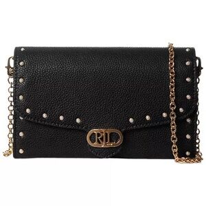 Ralph Lauren Adair Back Imitation-Pearl Small Leather Crossbody + Gold Accents